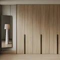 Minimalist Wooden Wardrobe With Vertical Panel Design And Sleek Metal Handles