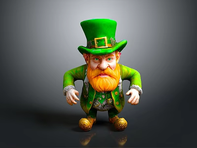 Leprechaun Character With Green Hat Gold Buckle Orange Beard And Gold Shoes 3d model