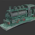Vintage Steam Train Model with Rustic Metal Body and Red Wheels