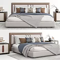 Modern Double Bed with Upholstered Headboard Decorative Pillows and Matching Bedside Tables