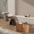 Contemporary Wooden Stool with Unique Curved Ergonomic Design and Sleek Structure