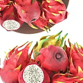 Fresh Dragon Fruit Whole And Sliced With Black Seeds On White Bowl Pedestal Base