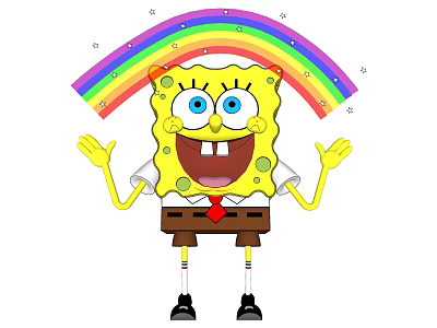 SpongeBob SquarePants Happy Animated Character With Rainbow And Raised Arms 3d model