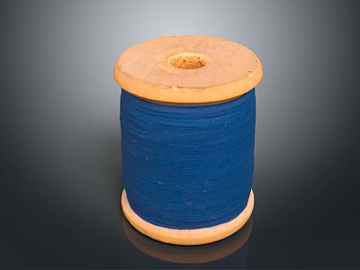 Wooden Spool Of Blue Thread For Daily Sewing And Craft Use 3d model