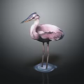 Pink and Purple Heron with Long Legs Standing on Transparent Base Against Dark Background