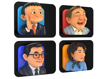Set of Multiple People Cartoon Avatars with Different Colored Square Frames 3d model