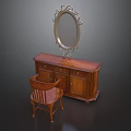 Traditional Wooden Dresser and Chair Set with Ornate Carved Mirror Vintage Style