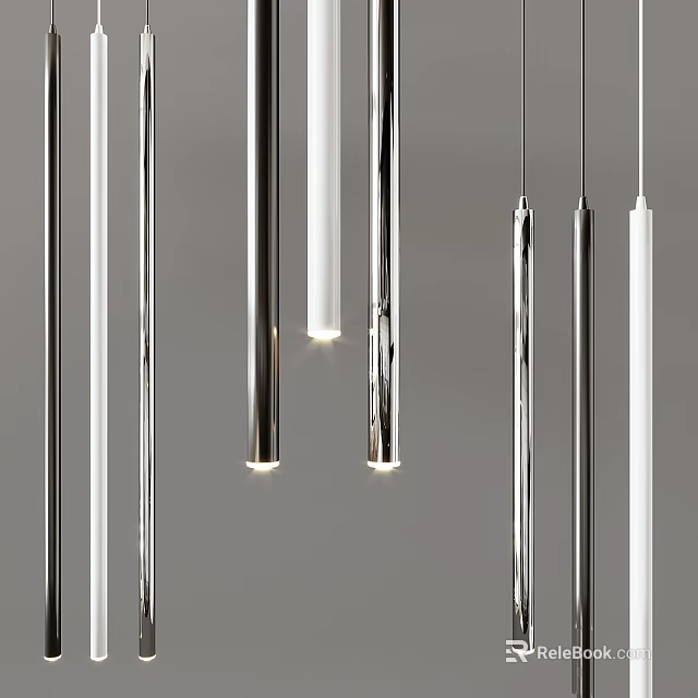 Modern Hanging Chandeliers With Sleek Metallic And White Cylindrical Design For Interior Lighting 3d model 