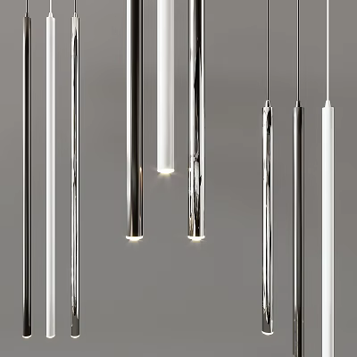 Modern Hanging Chandeliers With Sleek Metallic And White Cylindrical Design For Interior Lighting 3d model