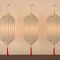 Three Hanging Modern Decorative Lanterns With Golden Frame Translucent Shade Red Tassels