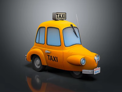 Cartoon Style Yellow Taxi With TAXI Roof Sign And Round Windows 3d model