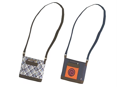 Stylish Crossbody Bags With Plaid Pattern And Navy Blue Orange Circular Design Different Strap Colors 3d model