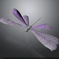 Dragonfly With Purple And Pink Wings Featuring Swirl And Checkered Patterns In Decorative Design