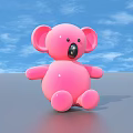 Cute Pink Koala Doll with Big Ears and Black Nose Sitting on Gray Surface