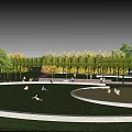 Serene Park Landscape With Green Lawn Circular Pathway And Colorful Trees People Relaxing