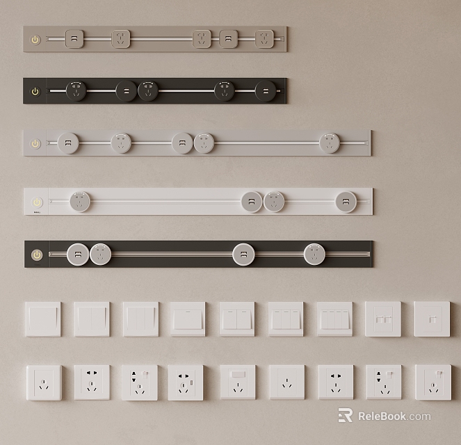 Variety Of Stylish Switch Panels And Sockets 3d model 