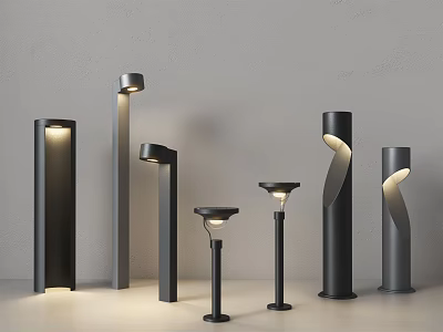 Stylish Modern Black Outdoor Lights With Various Designs And Different Heights 3d model