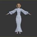 Blonde Woman In Light Blue Long Dress Standing With Arms Outstretched