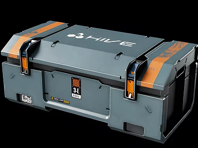Gray And Orange Industrial Equipment Storage Case With HIVE Logo And 24 Label 3d model