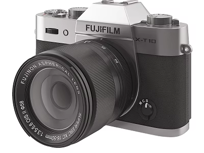 Fujifilm X T10 Digital Camera With Sleek Silver Black Body And Fujinon Lens 3d model