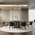 Elegant Modern Restaurant Interior Featuring Round Dining Table Black Chairs And Chandelier 3d model