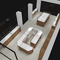 Modern Specialty Store Interior With Wooden Display Counters And Open Layout 3d model