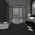 Modern Bathroom Interior Design With Marble Walls Bathtub Double Sinks And Glass Shower