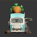 Cute Blue And White Food Truck With Large Carrot On Top And Chalkboard Menu
