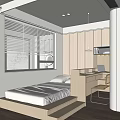 Modern Tatami Bedroom With Tatami Bed Venetian Blinds Wooden Desk And Wall Cabinet