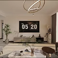Modern Dining and Living Room Interior With Sofa Dining Table Pendant Lights And Decorative Rug