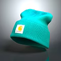 Teal Knitted Beanie With Yellow Logo Patch And Soft Comfortable Texture Design