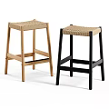 Modern Woven Seat Stools With Light Wood And Black Frame Design