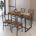 Rustic Dining Table Set With Wooden Top Metal Frame And Four Chairs 3d model