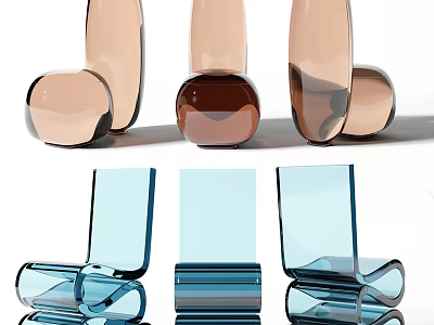 Modern Transparent Accent Chairs in Brown Blue Hues with Sleek Curved Design for Contemporary Interior 3d model
