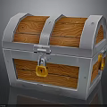 Wooden Treasure Chest With Metal Trim Orange Lock And Metal Rings