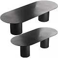 Modern Black and White Dining Tables with Oval Tabletop and Cylindrical Legs
