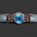 Fantasy Sword Weapon with Blue Blade Ornate Hilt and Gemstone Decoration