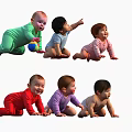 Group of Happy Babies Crawling and Playing in Colorful Outfits With Ball