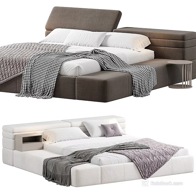 Modern Double Bed Designs With Dark And White Frames Pillows And Cozy Blankets 3d model