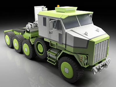 Green Heavy Duty Truck With Yellow Warning Lights Front Grille And Rugged Design 3d model