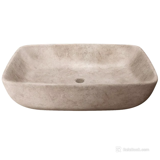 Minimalist Square Concrete Wash Basin With Natural Stone Texture And Light Gray Finish 3d model 