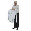 Elderly Men Putting On White Coat With White Shirt And Black Pants In Different Views