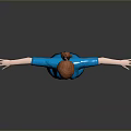 3D Character In Blue Uniform With Face Mask Red Hair And Red Shoes Arms Outstretched