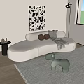 White Curved Sectional Sofa With Brown Pillows Gray Throw And Black White Geometric Wall Decor