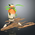 Carrot Themed Robot Character With Green Leaf Plant On Soil Surface 3d model
