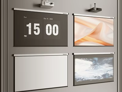 Projection Monitoring System With Multiple Screens Displaying Time Texture Nature Scenes And Blank Screen 3d model