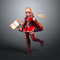 Anime Character With Golden Long Hair Red Outfit Crown Holding Book And Long Boots