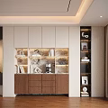 Modern Wood Grain Display Cabinet With Built In Warm Led Light For Living Room Decoration