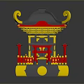 Traditional Chinese Pavilion With Black Roof Golden Decorations And Red Railings
