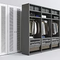 Modern Wardrobes Featuring Striped Doors Open Storage Drawers And Hanging Clothing